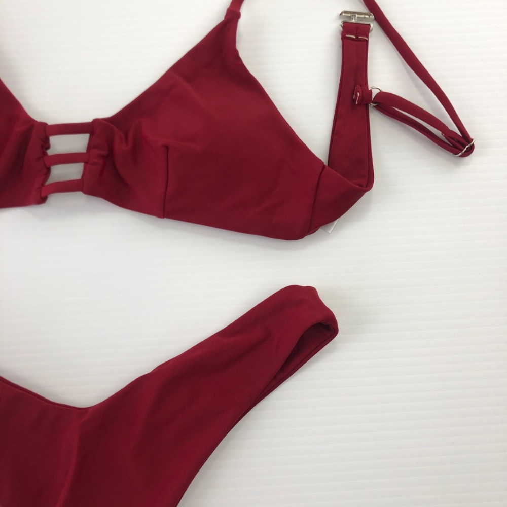 Bikini Small Backless Push Up Dark Red Swimsuit - Picture 2 of 6